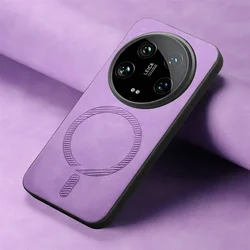 Luxury Leather Back Panel Armor Phone Case with Magsafe Cover for Xiaomi 14 Pro (PURPLE)