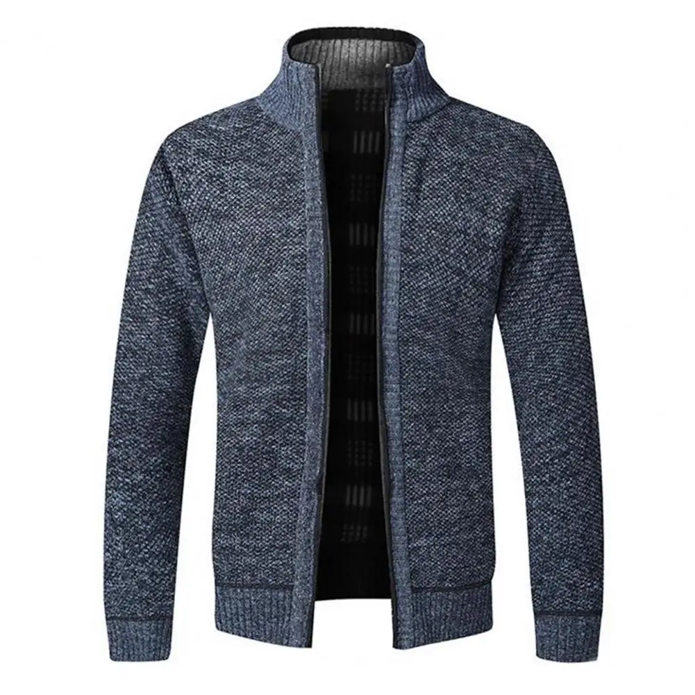 High Quality New Autumn Winter Men's Knitted Jacket Slim Fit Stand Collar Zipper Jacket Men Solid Cotton Thick Warm Cardigan Men