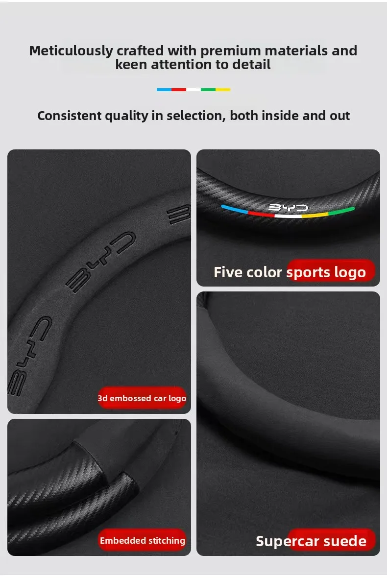 For BYD Tang, Song, Yuan, Ming, Qin PLUS, Han EV, Yuan Pro, Frigate 07, Dolphin, car, suede steering wheel cover