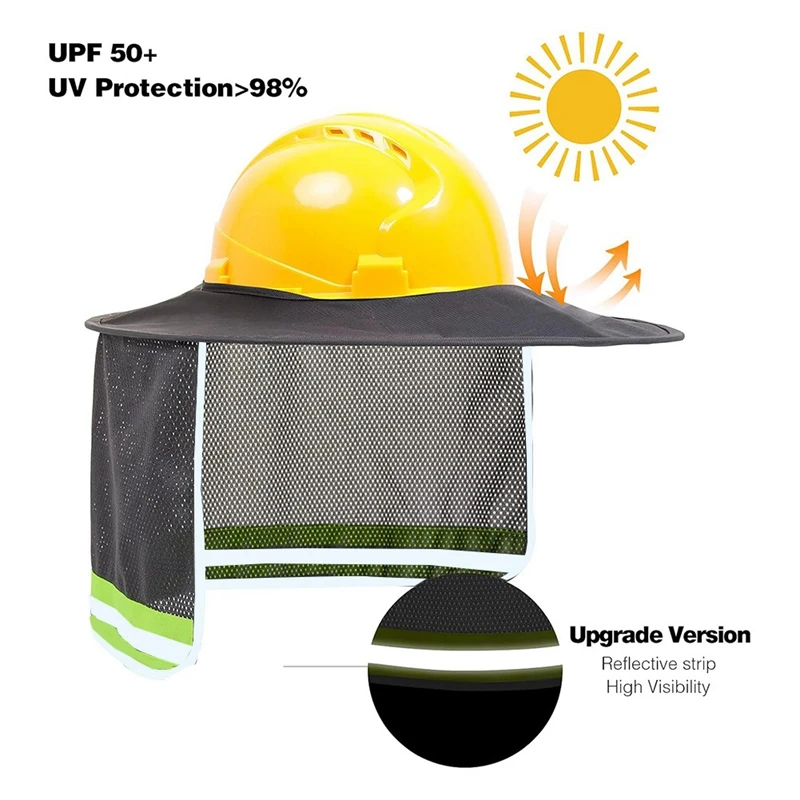 AD33 HOT Hard Hat Sun Shade, High Visibility Sun Visor Neck Shade With Reflective Strip, Full Brim(Hard Hat Not Included) 2 Pack