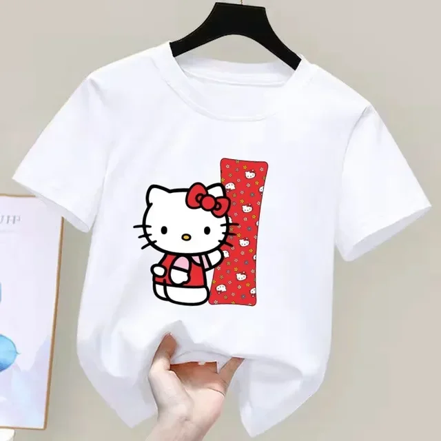 thumbnail image 1 of Camiseta de manga corta de algodón para niños con letras de la A a la Z de Hello Kitty Anime, camiseta suave de Sanrio Summer Girly Heart, regalo de cumpleaños kawaii, 1 of 5