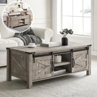48" Farmhouse Lift Top Coffee Table with Sliding Barn Door, Rustic Center Table w/Hidden Storage Compartment, Lift Tabletop Din 1