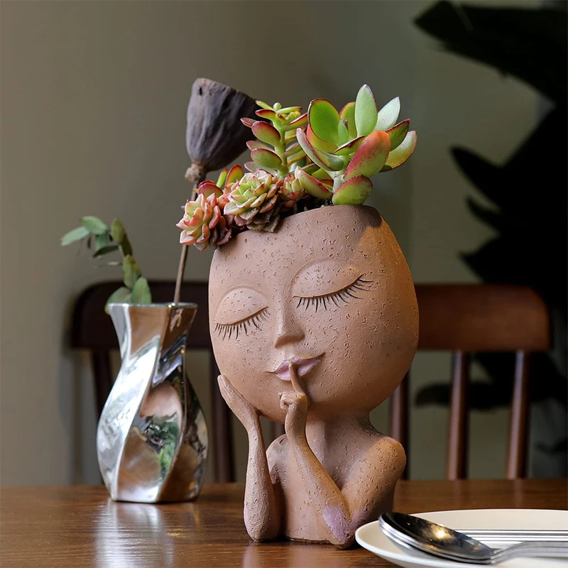 

Cute Succulent Plant Flower Pot Creative Simple Plant Doll Vase Lady Face Plant Pot Landscape Garden Desk Window Decorations