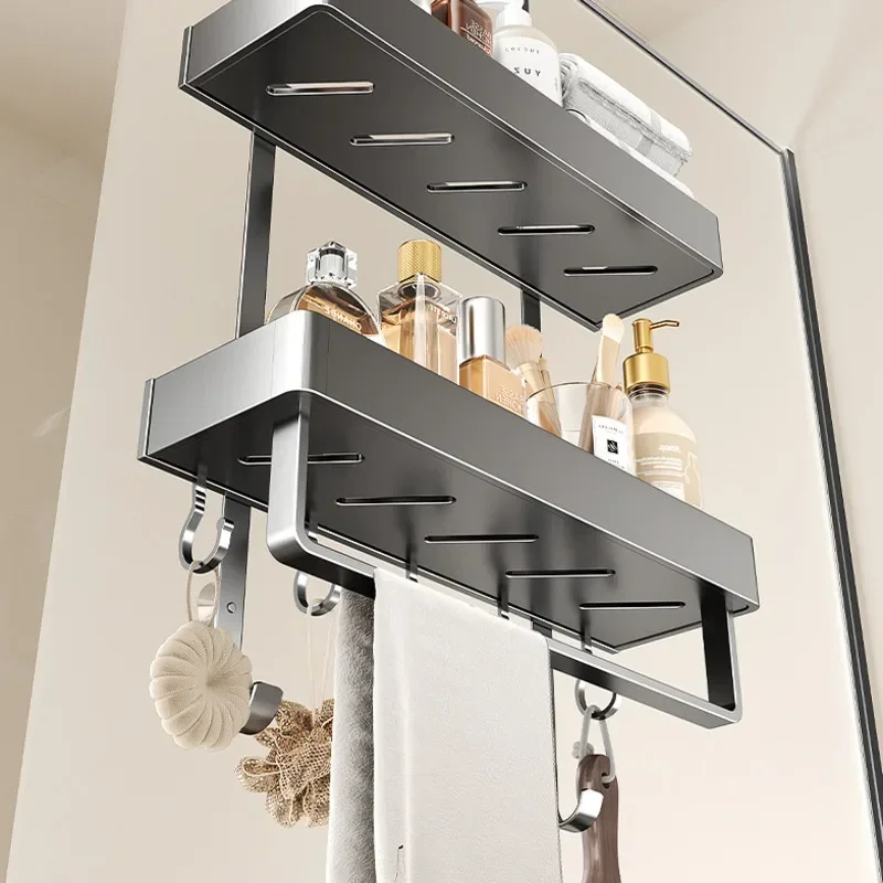 No Hole Shower Room Hanging Basket Door After The Multi-layer Shelf In The Bathroom Hanger Glass Door Partition Shampoo Holder 6