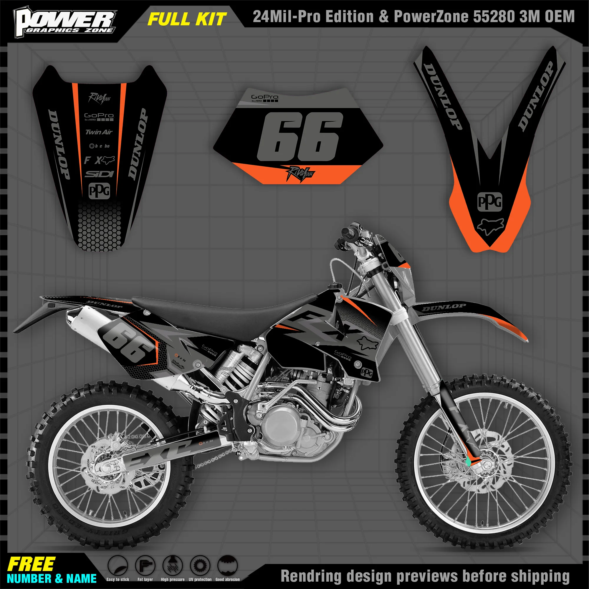 PowerZone Custom Team Graphics Backgrounds Decals 3M Stickers Kit For