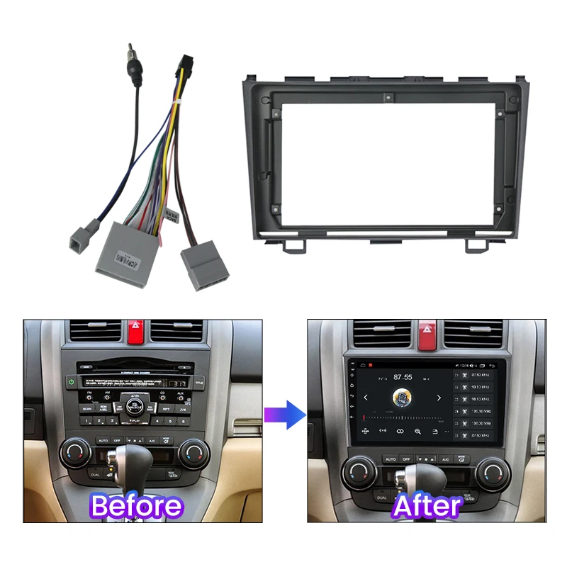 9inch Android Car Radio Fascia Adapter For Honda CRV CR-V 3 RE 2006 - 2012 Headunit Frame Harness Dash Fitting Panel Kit