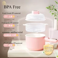 600w Pink /White Children Kitchen Double Furnace Electric Cooker Antibacterial Ceramic Pot Anti-dry Food grade One Set 2