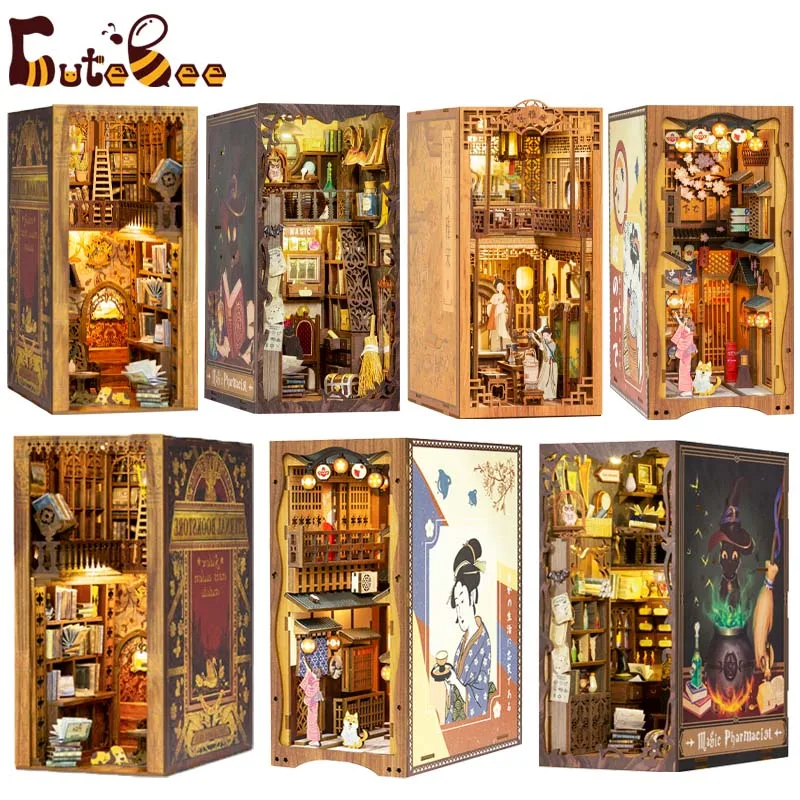 CUTEBEE Book Nook Kit  DIY Miniature House DIY Book Nook Touch Lights with Furniture for Christmas Gifts (Magic Pharmacist )