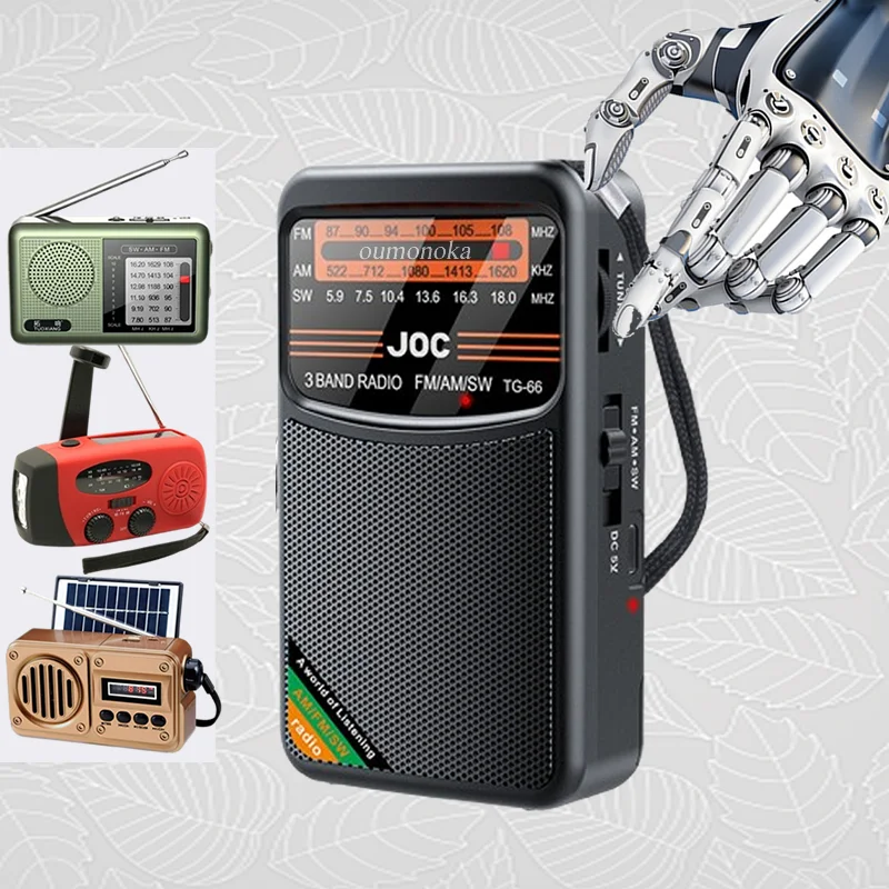 FM Radio All Band Rechargeable AM FM Radio Built-in Speaker Pointer Small Portable Solar Mini with Flashlight Survival HD Display
