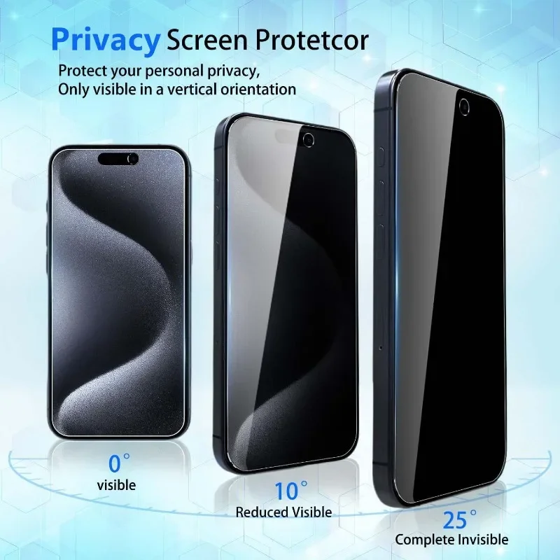 2Pcs Privacy Tempered Anti-Spy Screen For IPhone 16 15 14 13 12 11 17 Pro Max Plus Easy Tool Protector Glass_voghion.com