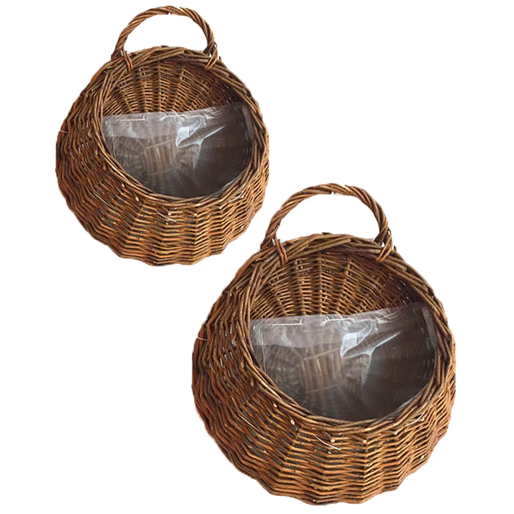 

Rattan Wicker Hanging Flower Planter: 2pcs Woven Round Railing Planter with Liner for Plants Flowers Container