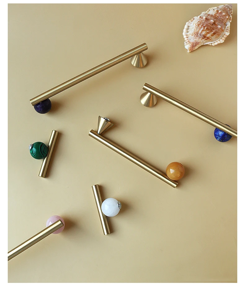 Cristal Natural e Latão Móveis Alças, Maçanetas