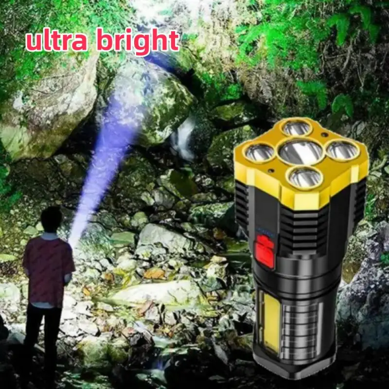 

5 LED Light Flashlight USB Recharge COB Side Light Power Display Outdoor Portable Lamp 4 Mode Waterproof Rechargeable Torches