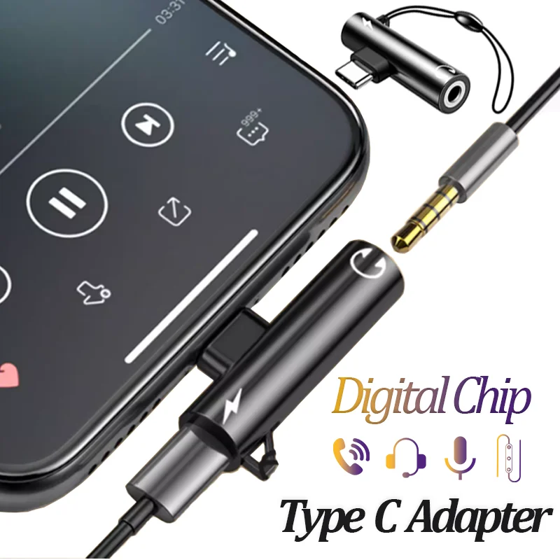 Digital Decoding USB Type C to 3.5mm Jack Headphone Adapter Splitter 20W Fast Charger Samsung S22 S20 Xiaomi 11 12 iPhone 15