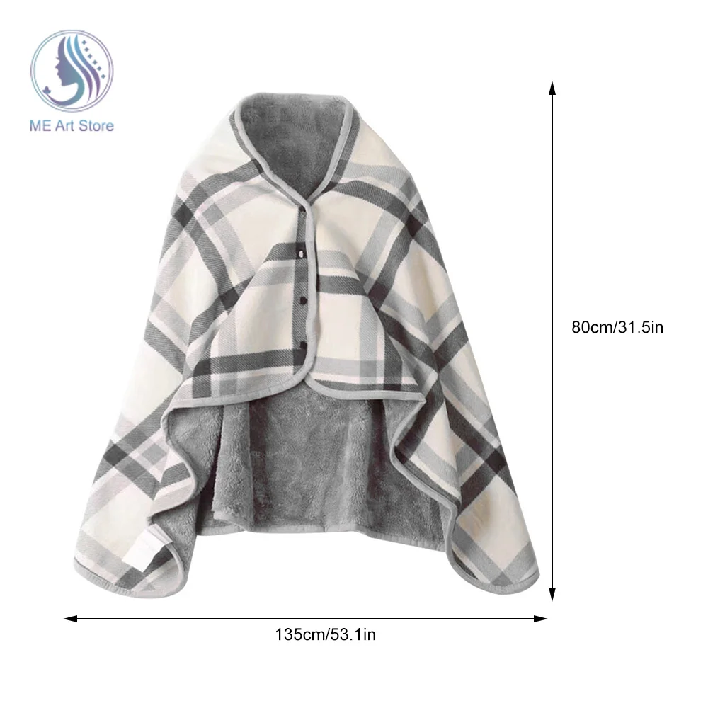 Wearable Plaid Fleece Winter Blankets With Button Warm Soft Coral