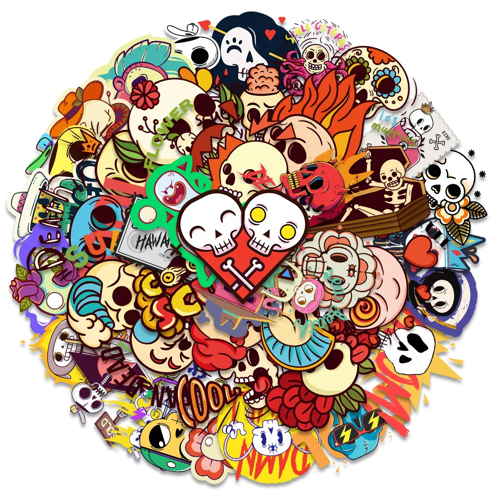 46Pcs Thriller Gothic Horror Halloween Stickers Graffiti Car Diary Bike Scooter Helmet Kids Cute Decoration Sticker Toys 10 25 50pcs colorful cool animal series stickers decals diy kid toy laptop luggage diary car motorcycles helmet graffiti sticker