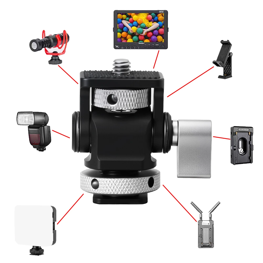 스그리움 DSLR 카메라 클램프 조절 가능한 모니터 마운트 콜드 슈 안티 트위스트 1/4인치 나사 모니터 플래시 라이트 DIY 부속품
