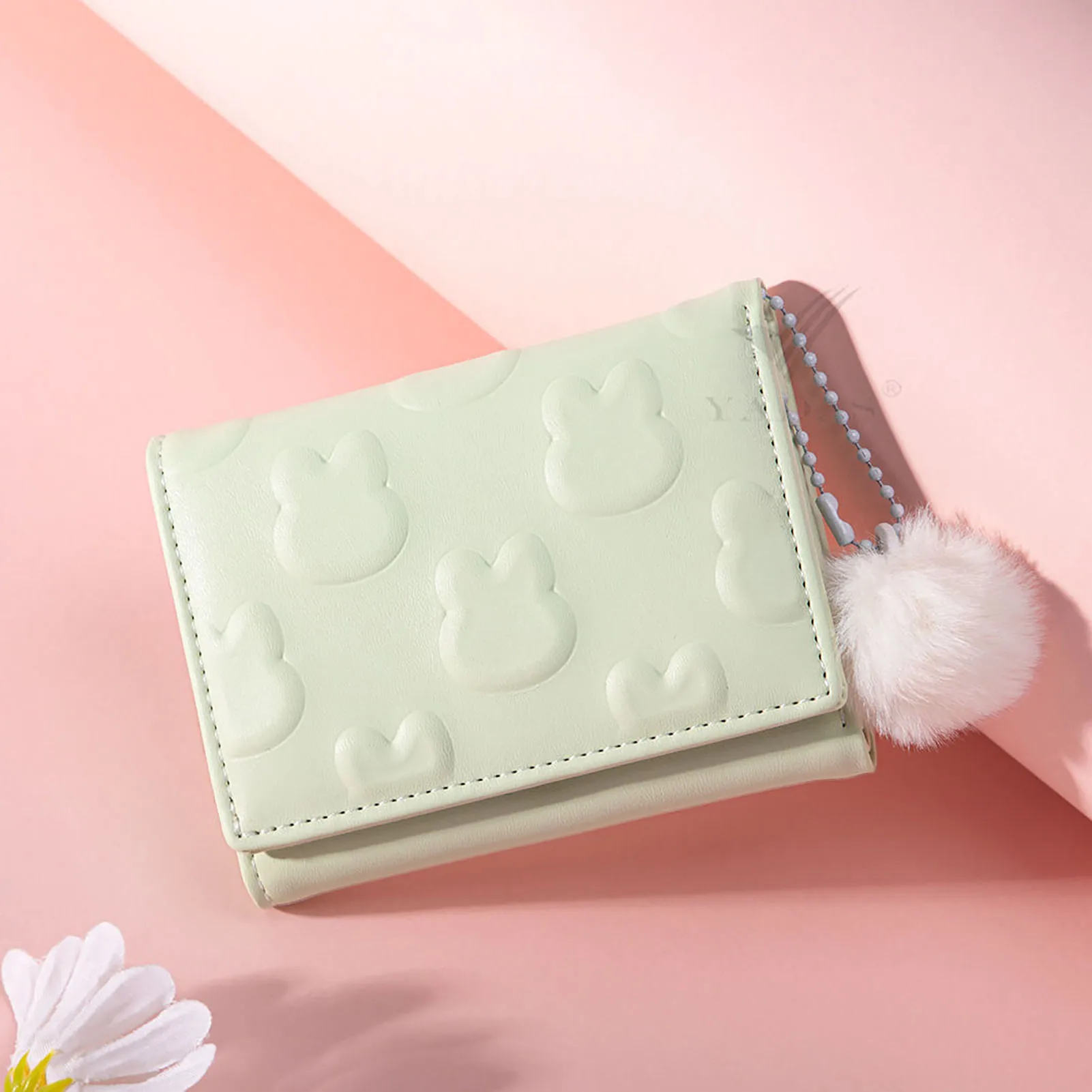Women Coin Purse Cute Cartoon Rabbit Coin Purse Women Short Foldable PU Wallet Card Holder Girls Pink Clutch Bags Trendy Candy Color Wallets