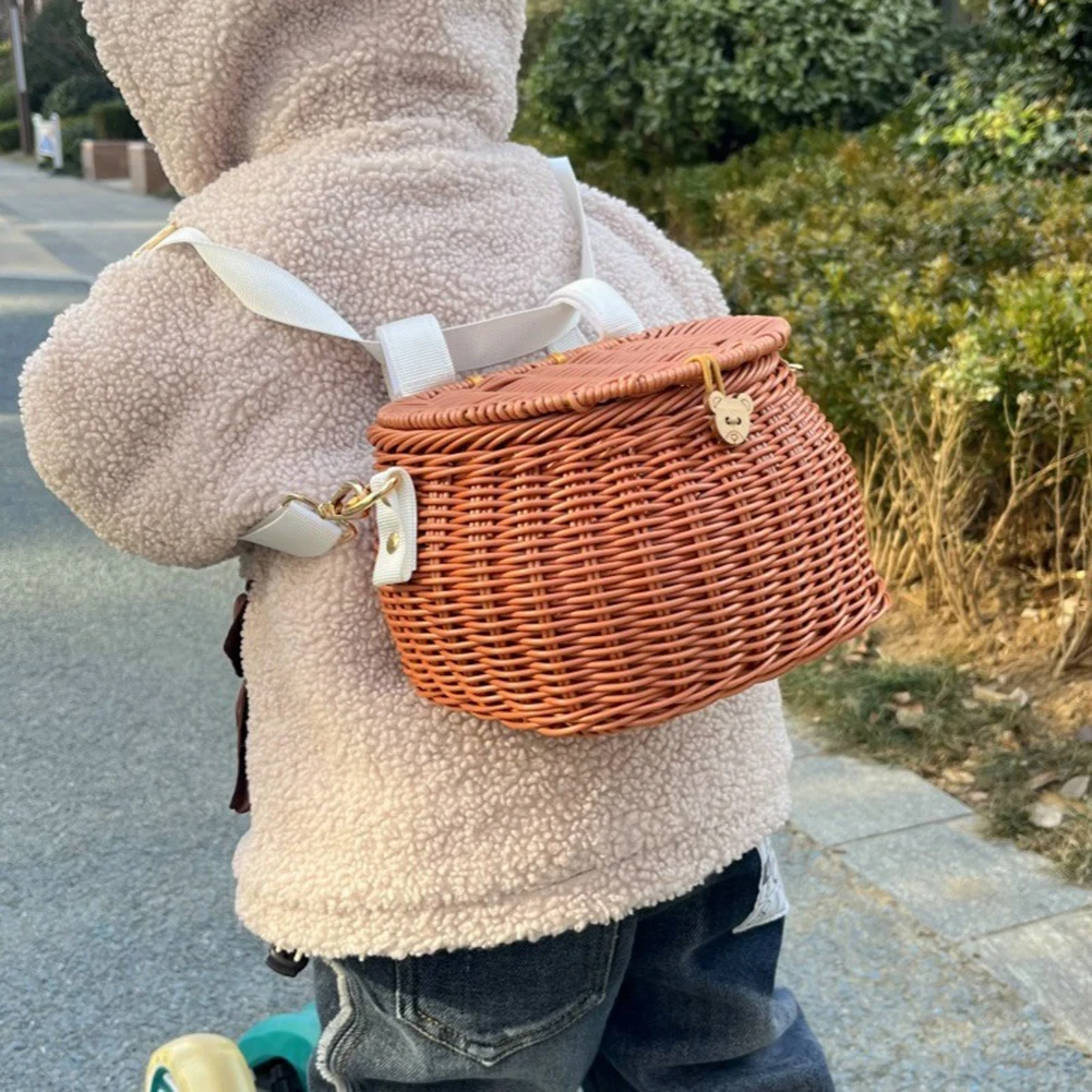 Childrens Bicycle Basket Plastic Wovens Bike Basket Kids Bicycles Wicker Bike Front Backpack Bicycle Accessories