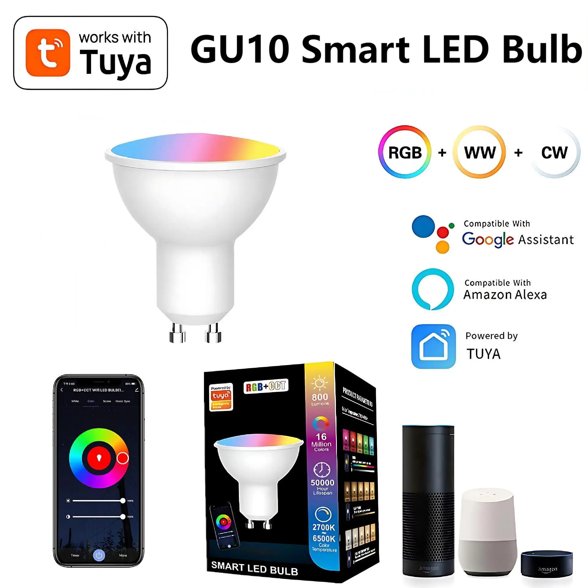 Smart LED Light Bulbs 110V 220V GU10 Tuya WiFi 5/7/9W RGB Dimmable Spotlights Work with Alexa Google Home Eye Protection