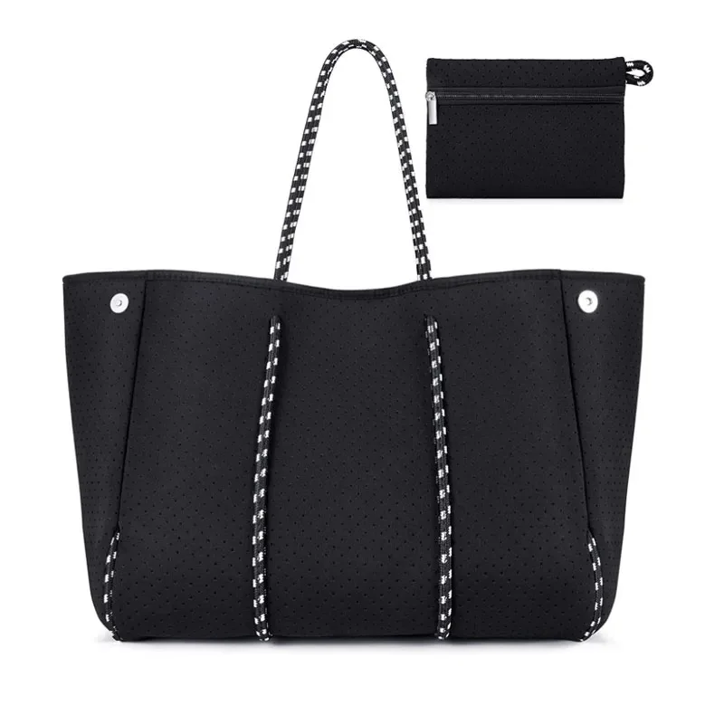 

2023 Hot Sale Travelling Bag New Arrival Women Perforated Neoprene Tote Bag With Small Purse Ladies Large Neoprene Beach Handbag