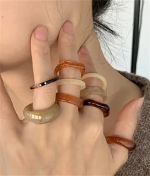 Bohemian Retro Style Multi - Color Resin Ring Set - Fashionable and Elegant Stackable Rings - 6 - 8 (MULTI)