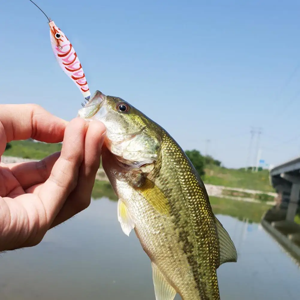 Fishing Lure 10cm/9.6g Artificial Lure Wood Shrimp Bait Squid Hook Jigging Floating Hard Bait Wobbler Jig Fishing Tackle Swim