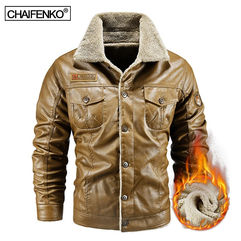 

Autumn Winter New Vintage Warm Fleece PU Leather Jacket Men Fashion Casual Stand Collar Leather Jacket Coat Men Slim Leather Men