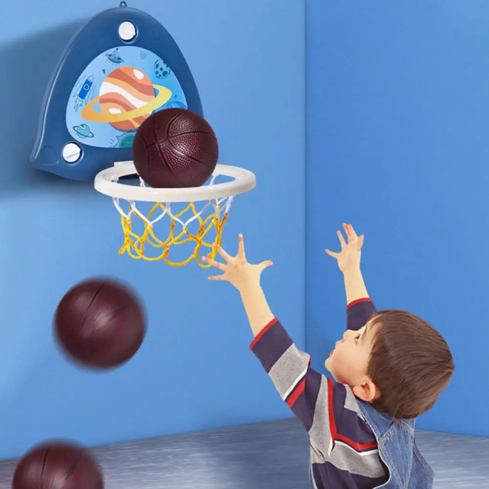 

Mini Children Shooting Basketball Hoop Adjustable Height Suction Cup Design Strong Absorption Planet Theme Basketball Rim Set