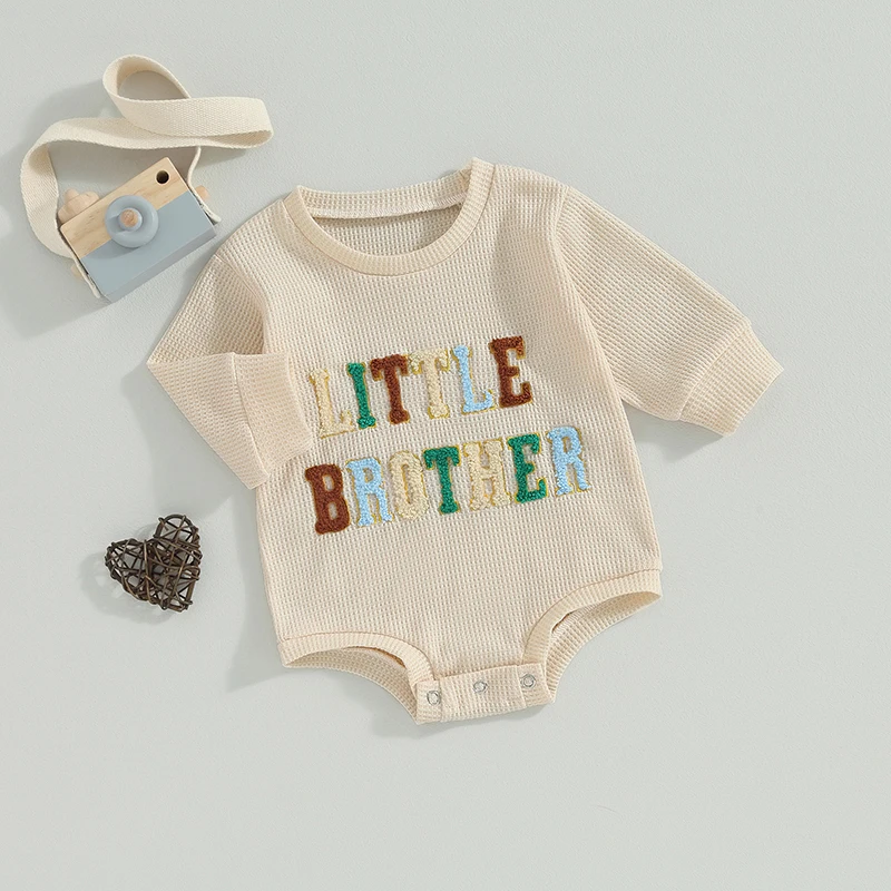 

Autumn Baby Romper Waffle Letter Embroidery Long Sleeve Bodysuit Boys Jumpsuits For Newborn Cotton Clothes