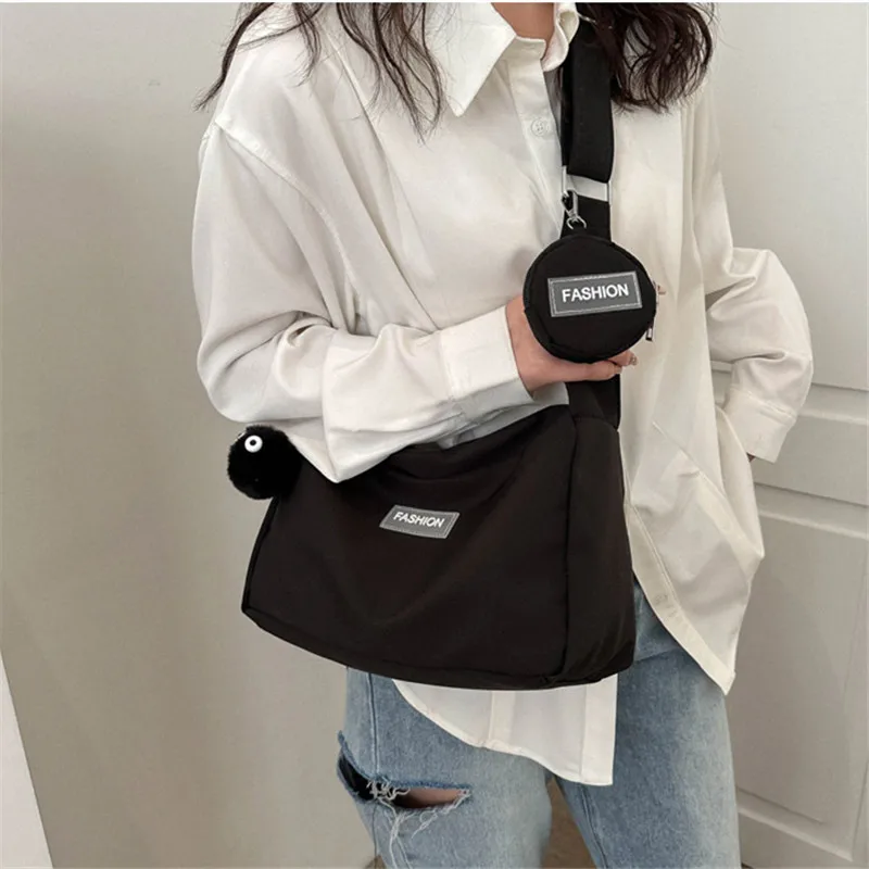 Fashion Crossbody Bag with Round Small Pouch, Versatile Stylish Lightweight Oxford Shoulder Bag for Women Daily Use Work Travel