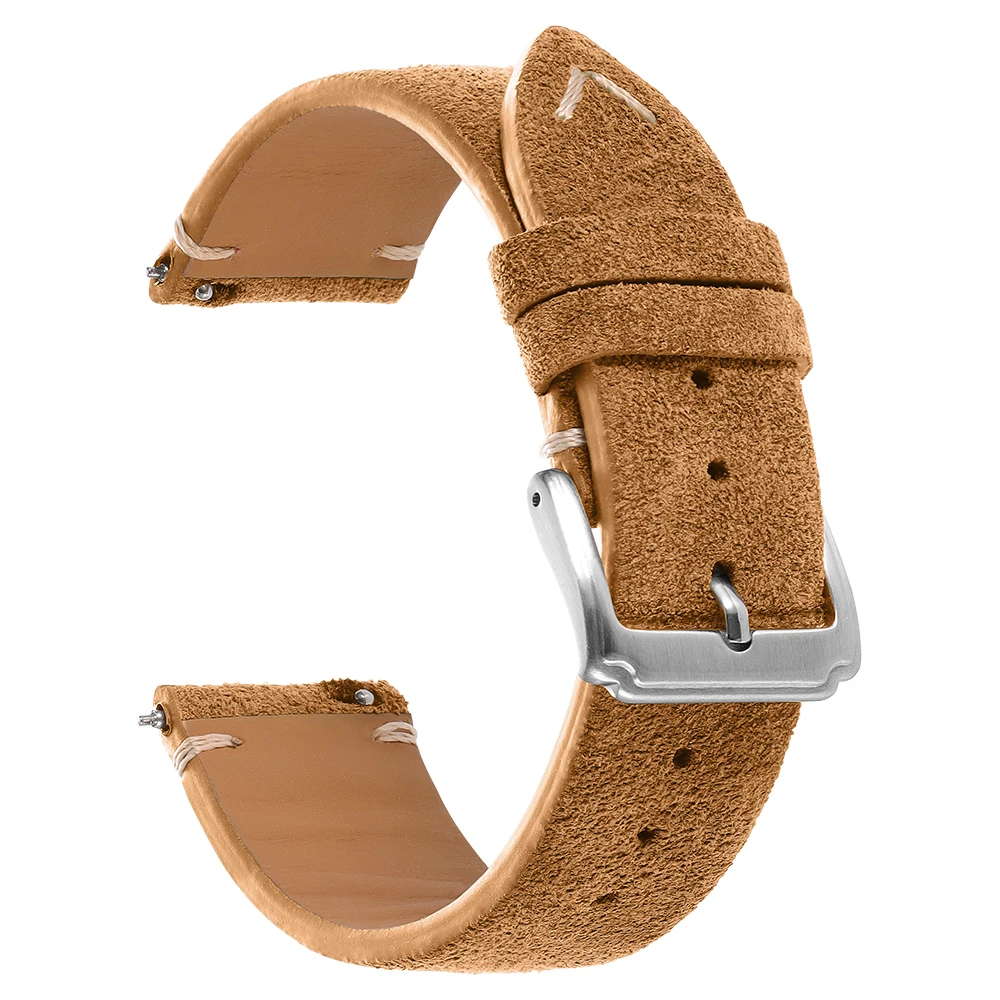 Vintage Brown Suede Wristband Watch Strap - Soft Calfskin Bracelet