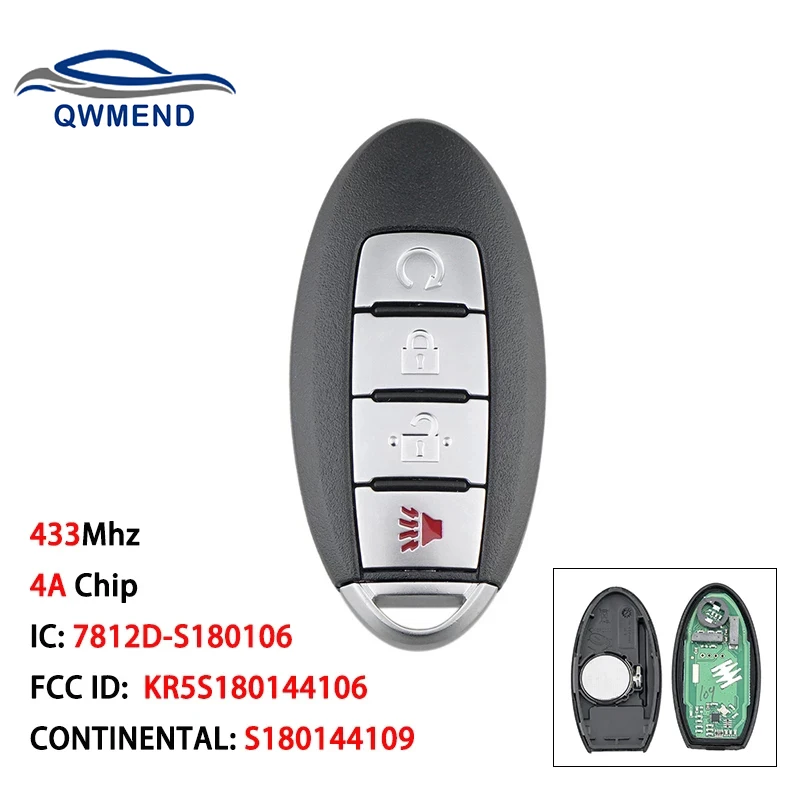

QWMEND для ключа Nissan KR5S180144106, умный Автомобильный ключ для Nissan Rogue 2017, 2018, 433 МГц, чип 4A, автомобильный дистанционный ключ