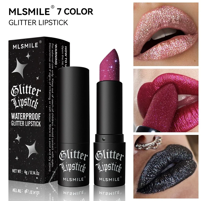 7 Colori Glitter Lipstick Sexy Shimmer Nude Lipstick Halloween Gothic Vampire Makeup Waterproof Velvet Red Lip Gloss Cosmetic