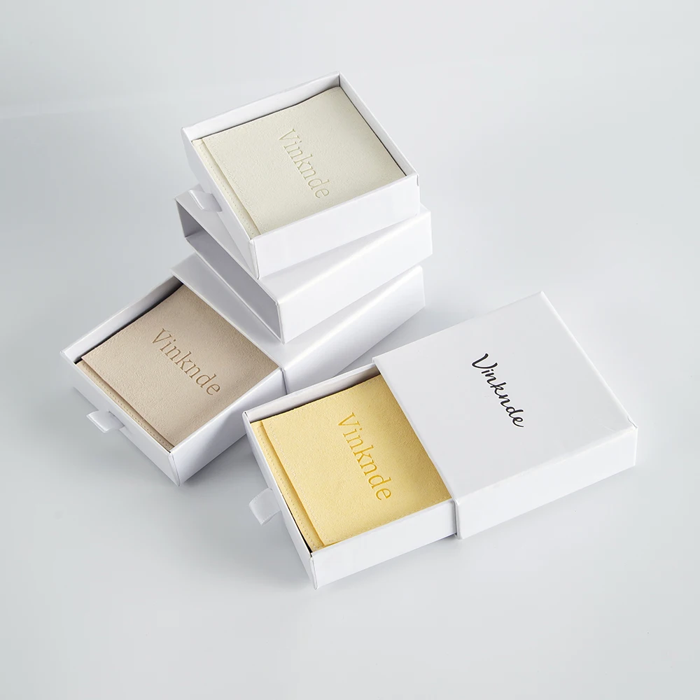 100Sets Print Logo White Drawer Paper Jewelry Box Inside with Microfiber Suede Bag with Flap Wedding Display Gift Storage Pouch