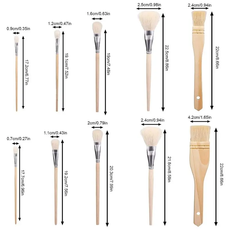 ABUH-10Pcs 페인트 브러쉬, 다양한 크기의 염소털 페인트 브러쉬, 벽 페인팅용 부드러운 털 금박 브러쉬, 내구성이 뛰어난 페인팅용 브러쉬