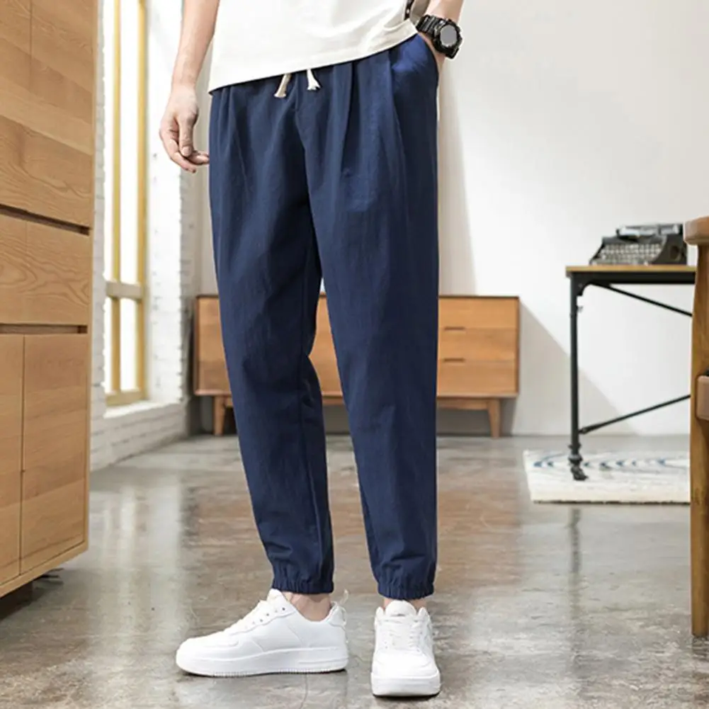 

Men Harem Pants Summer Casual Pants Men Pockets Elastic Cuffs Solid Color Thin Sweatpants Streetwear pantalones hombre