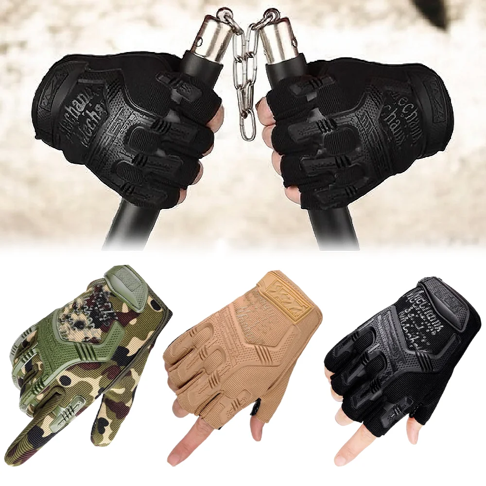 Gants tactiques coupe-vent hiver pêche chasse - mi-doigts écran tactile vélo protection main