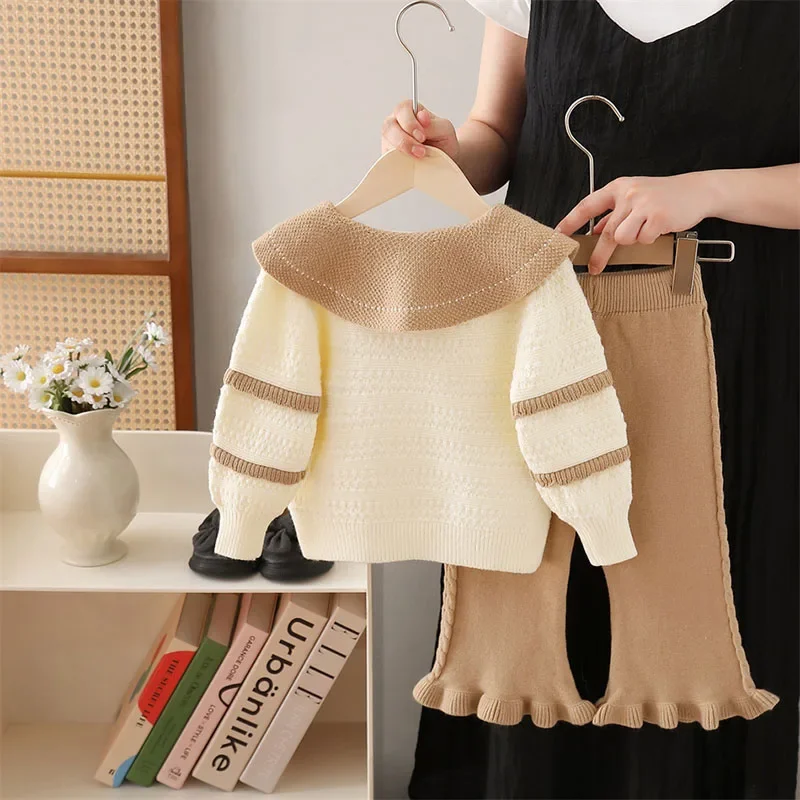 Autumn Kids Color Block Knit Sweater Pants Set