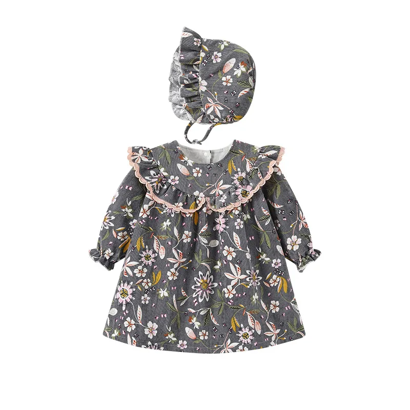 

Girls Pastoral Style Princess Dresses Spring Autumn New Children's Floral Printed Skirt Holiday Outwear Baby Kids Casual Clothes