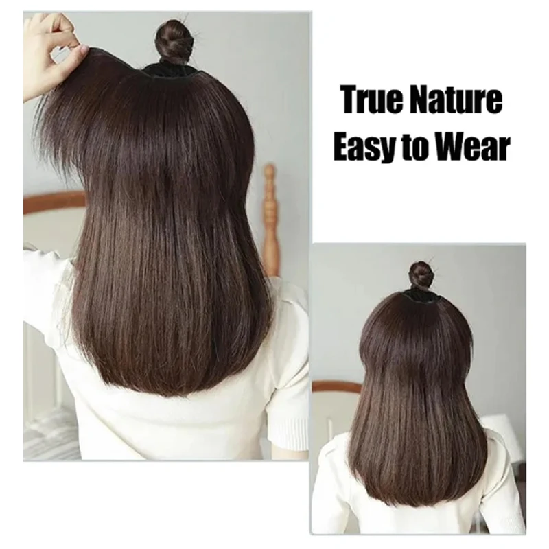 8Inch Synthetic Short Straight Internal Buckle V-shaped Half Head 4Clips Hair Extension Invisible Hairpiece for Women