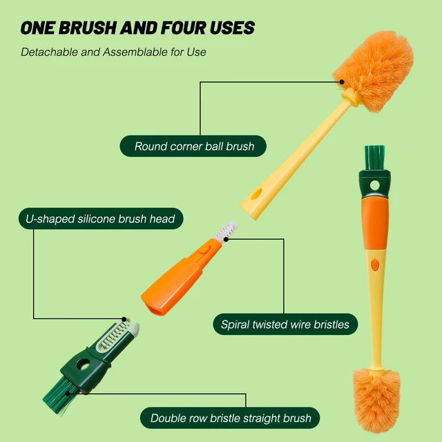 4 In 1 Bottle Gap Cleaner Brush Multifunctional Cup Brush Long Handle Brush  No Dead-end Cleaning Brush Kitchen Cleaning Tools - AliExpress