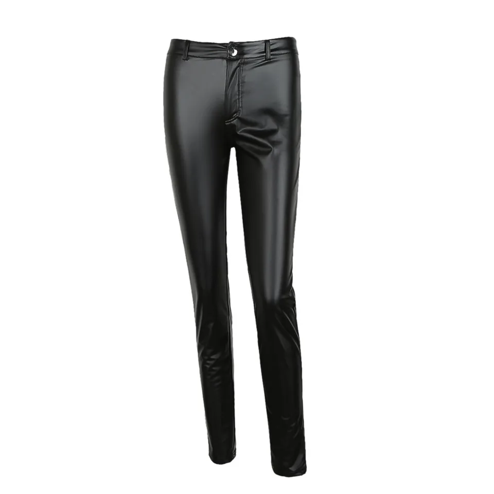 Women's High Waist Black PU Leather Skinny Pants