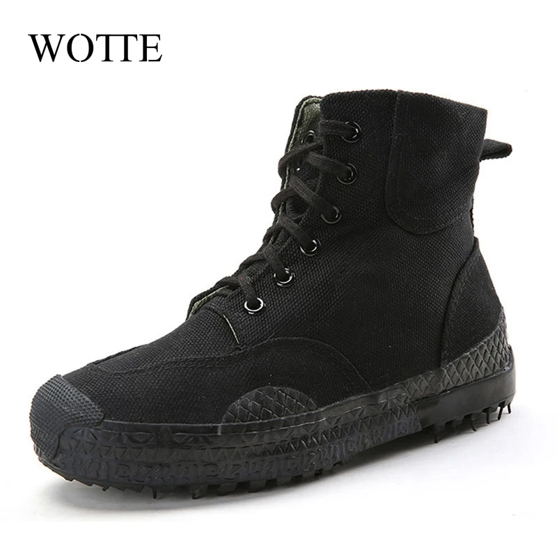 WOTTE Men Canvas Shoes High Top Ankle Boots Military Tactical Male Boots Men's Sneakers All Seasons Men Women Casual Shoes 3