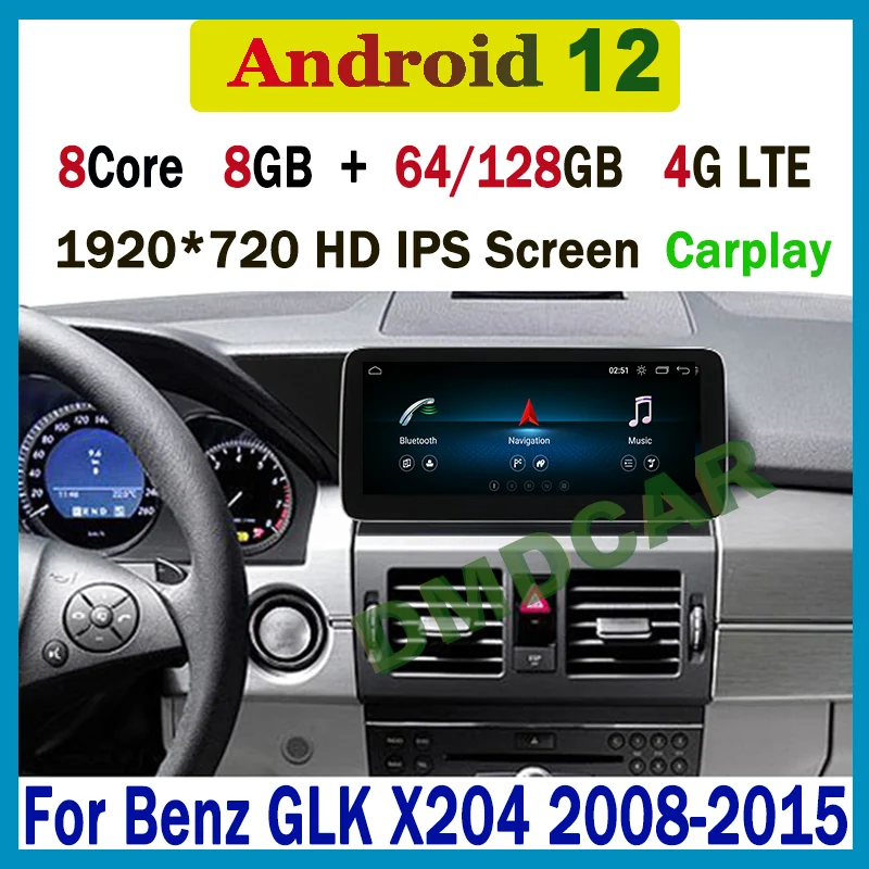 

12.5"/10.25" Android 12 8 Core 8G+128G Car DVD Radio Multimedia Player GPS For Mercedes Benz GLK Class X204 2008-2015