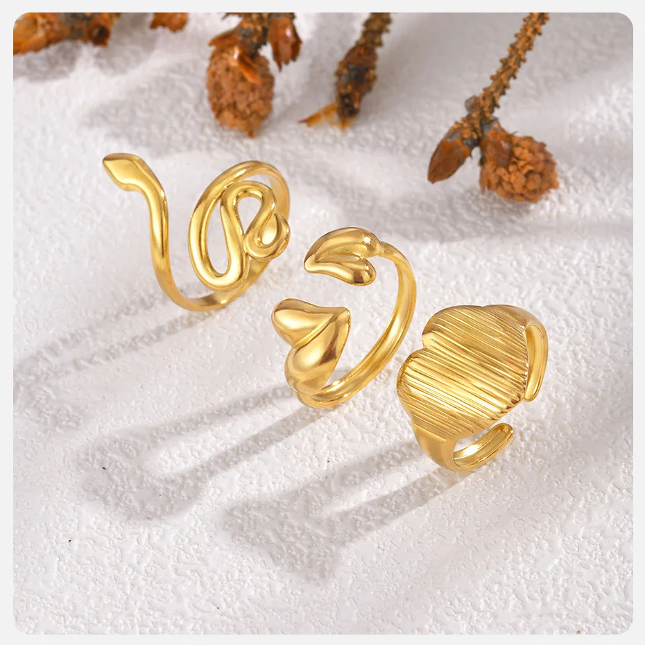 Vnox Edelstahl Schlangenringe für Damen und Herren, Tiere oder herzförmige Elemente, neues Design, offener Ring, Modeschmuck, weibliches Geschenk – Detail 10