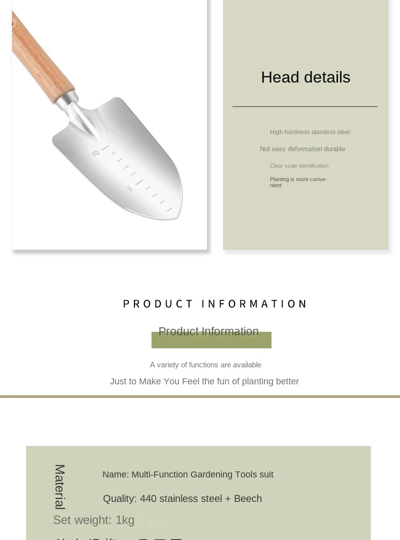 Description Picture 6 of item5 Piece Garden Shovel Rake Spade Set Wooden Handle for Flowers Potted Outdoor Planting Household Plant Garden Tool