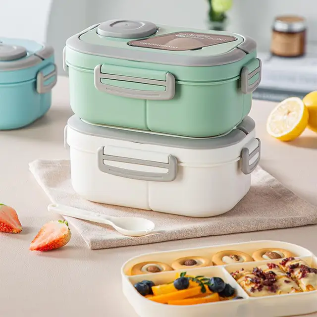 Boîte à lunch portable avec compartiment, paille de blé, bento, poignée de transport, britware réutilisable, plusieurs plats, collations, nourriture, beaucoup 6