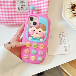 Adorable 3D Cartoon Girl Shockproof Silicone Phone Case - iPhone 16 (Pink)