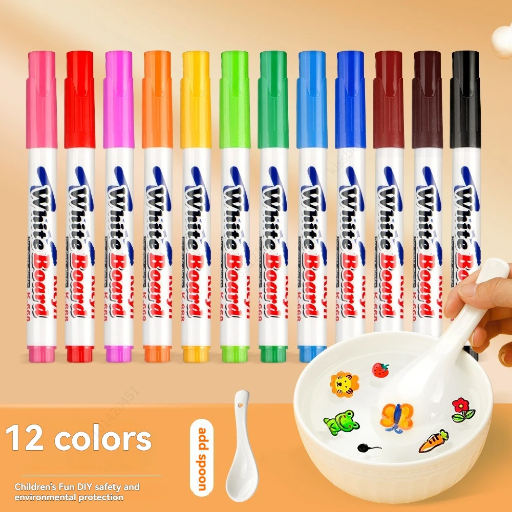 8/12 colori cancellabili pennarello per lavagna pennarello per lavagna gessi didattici per ceramica di vetro penna ad acqua galleggiante magica per ufficio - immagine 2